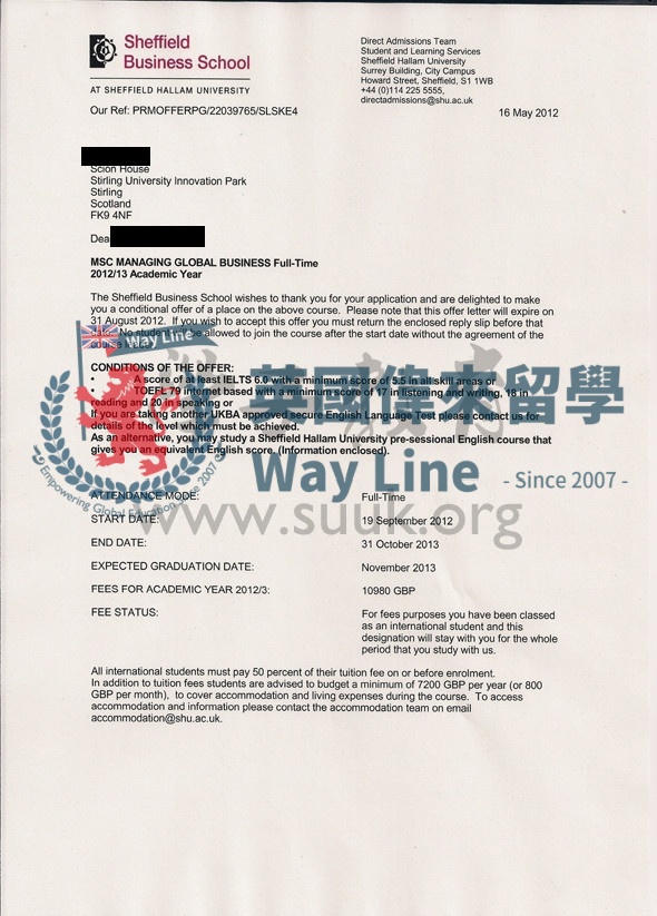 英國謝菲爾德哈雷姆大學管理全球商務學碩士