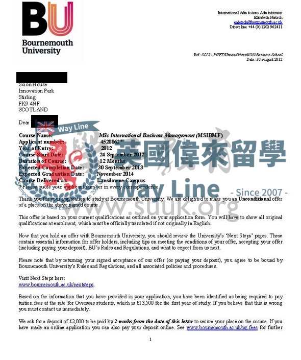 英國伯恩茅斯大學國際商務管理學碩士