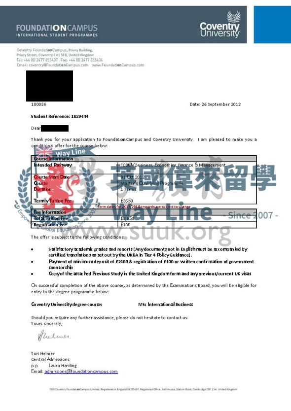 英國考文垂大學碩士預科