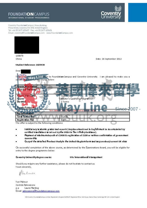 英國考文垂大學碩士預科