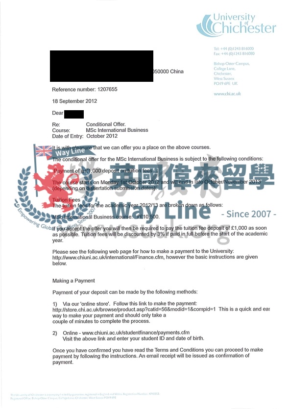 英國奇切斯特大學國際商務學碩士