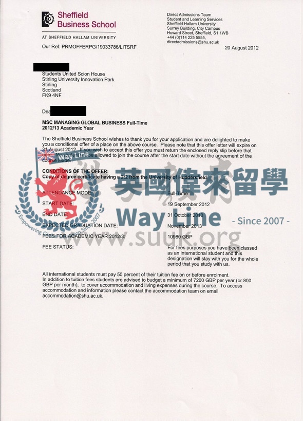 英國謝菲爾德哈雷姆大學管理全球商務學碩士