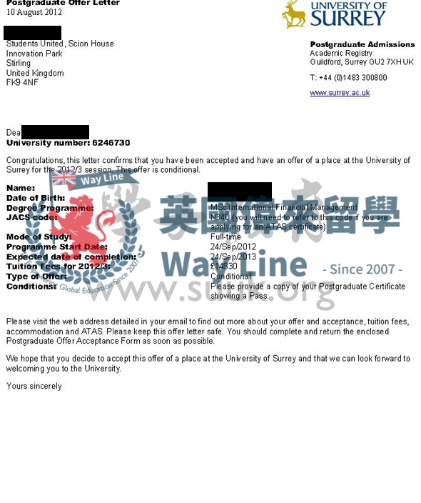 英國薩里大學國際金融管理學碩士