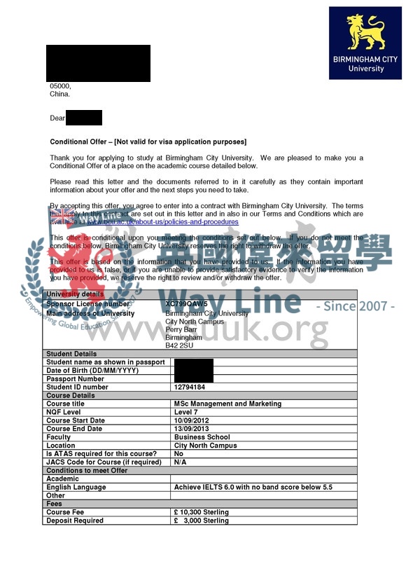 英國伯明翰城市大學管理和市場學碩士