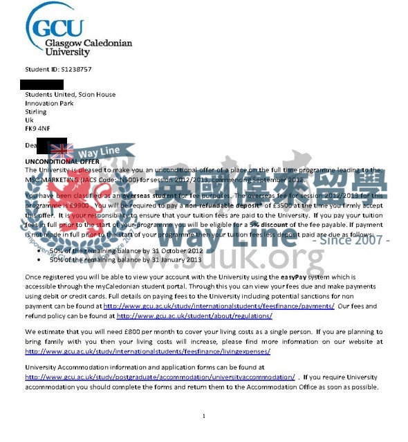 英國格拉斯哥喀裏多尼亞大學市場學碩士