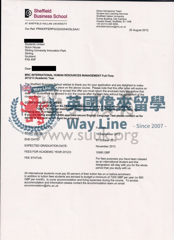 英國謝菲爾德哈雷姆大學國際人力資源管理學碩士