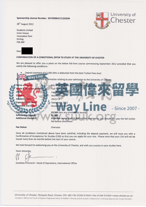 英國切斯特大學管理與國際商務學碩士