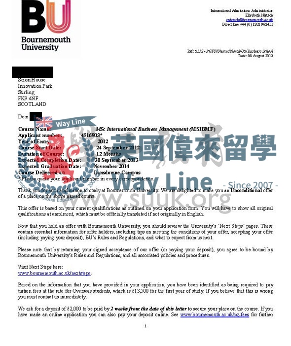 英國伯恩茅斯大學國際商務管理學碩士