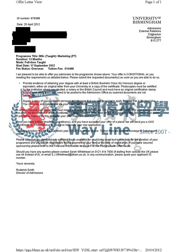 英國伯明翰大學市場學碩士