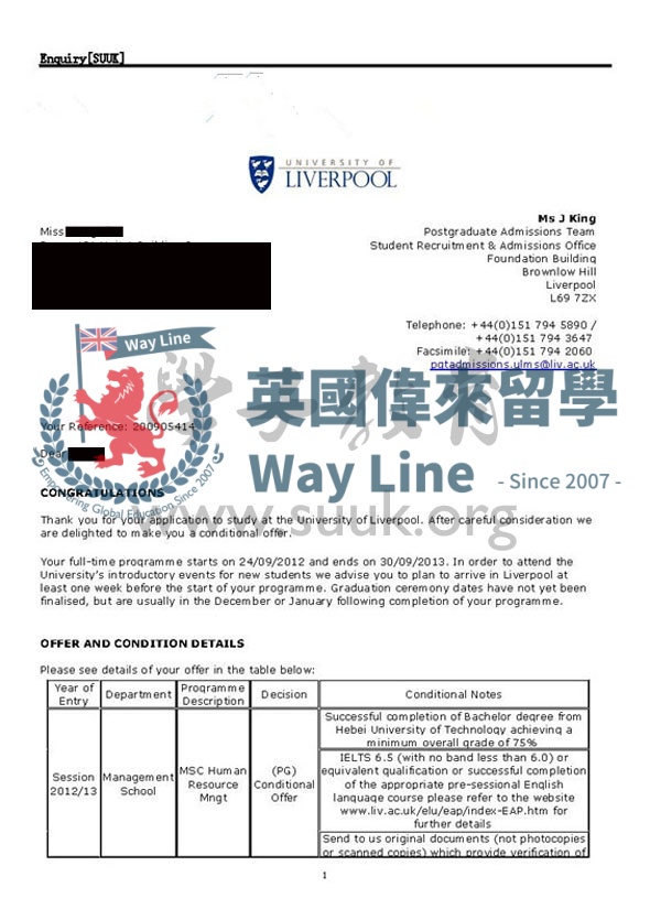 英國利物浦大學人力資源管理學碩士