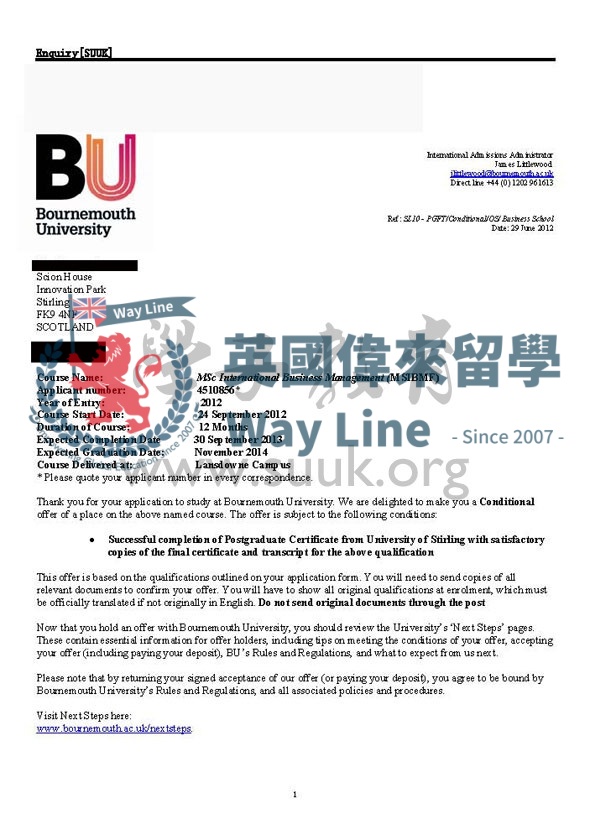 英國伯恩茅斯大學國際商務管理學碩士