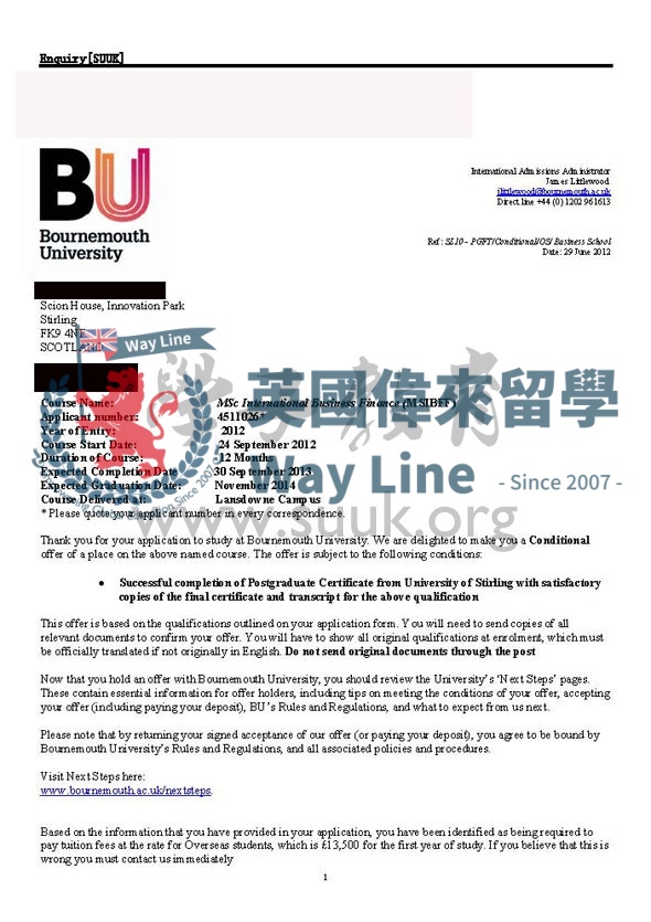 英國伯恩茅斯大學國際商務金融碩士