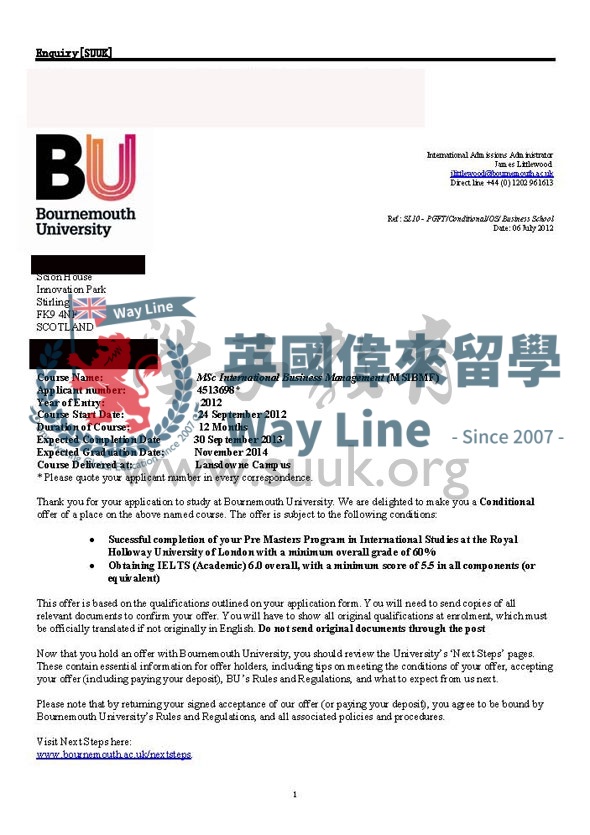 英國伯恩茅斯大學國際商務管理學碩士