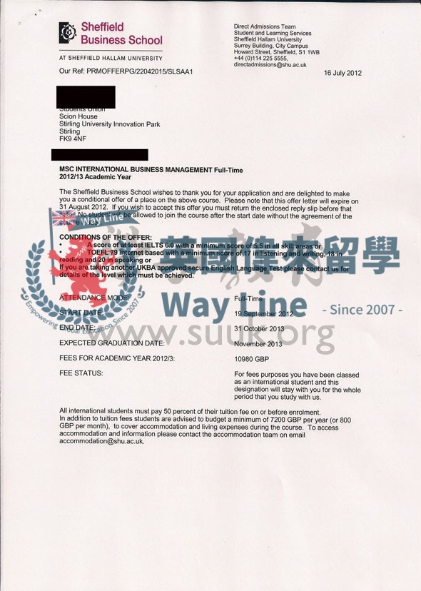 英國謝菲爾德哈勒姆大學國際商務管理學碩士