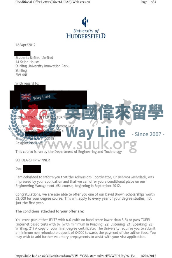 英國哈德斯菲爾德大學工程管理碩士