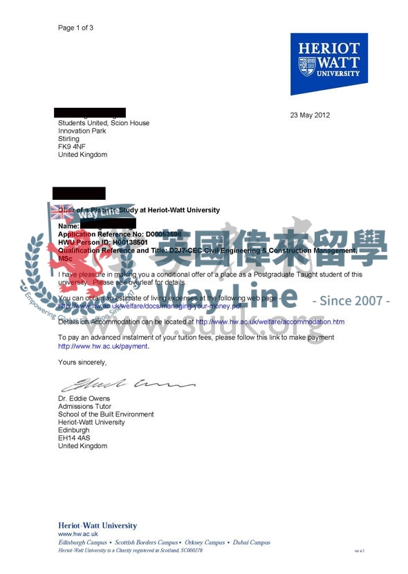 英國赫瑞瓦特大學土木工程和施工管理碩士