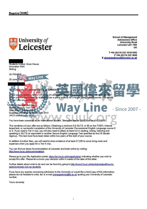 英國萊斯特大學管理學碩士