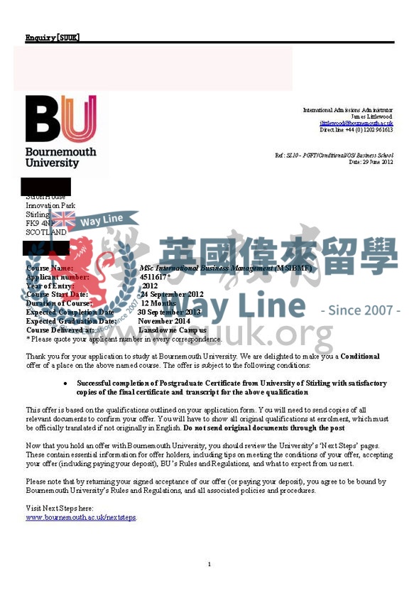 英國伯恩茅斯大學國際商務管理學碩士