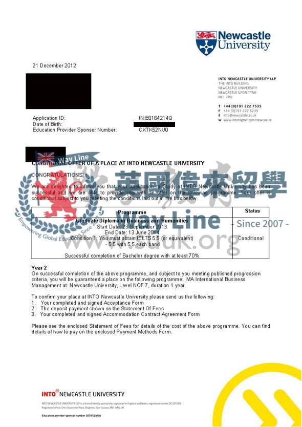 英國紐卡斯爾大學國際商務管理的預科和碩士