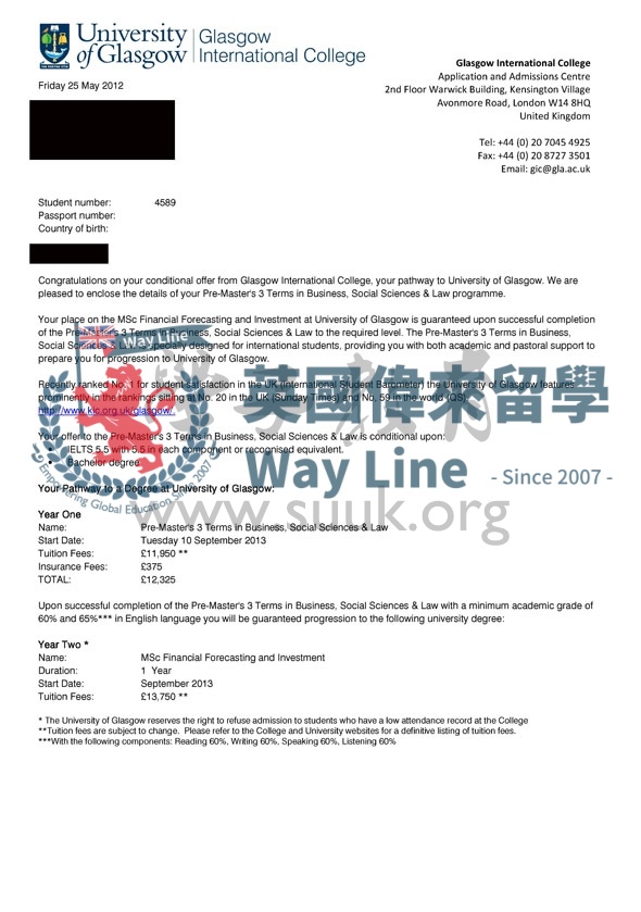 英國格拉斯哥大學財務預測及投資預科+碩士