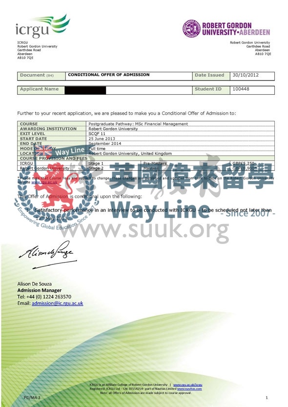 英國羅伯特戈登大學會計和金融預科+碩士