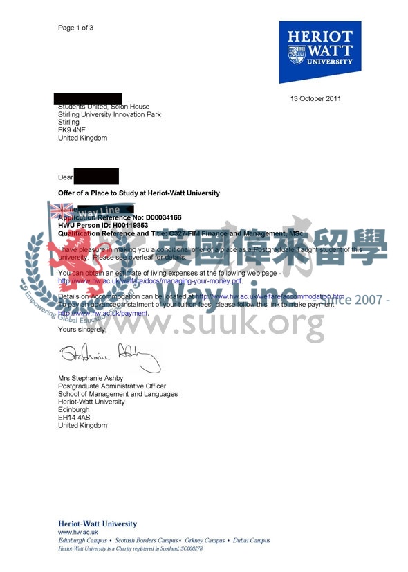 英國赫瑞瓦特大學財務和管理碩士