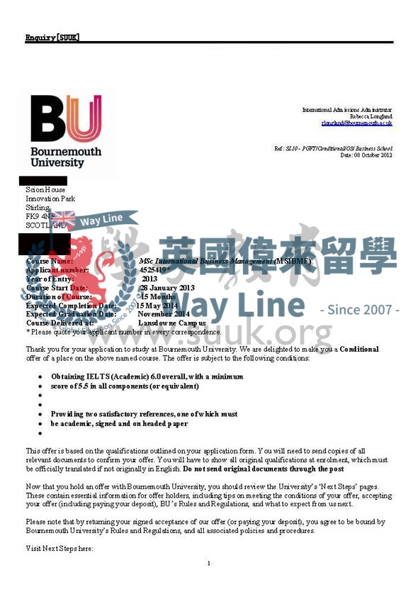 英國伯恩茅斯大學國際商務管理碩士