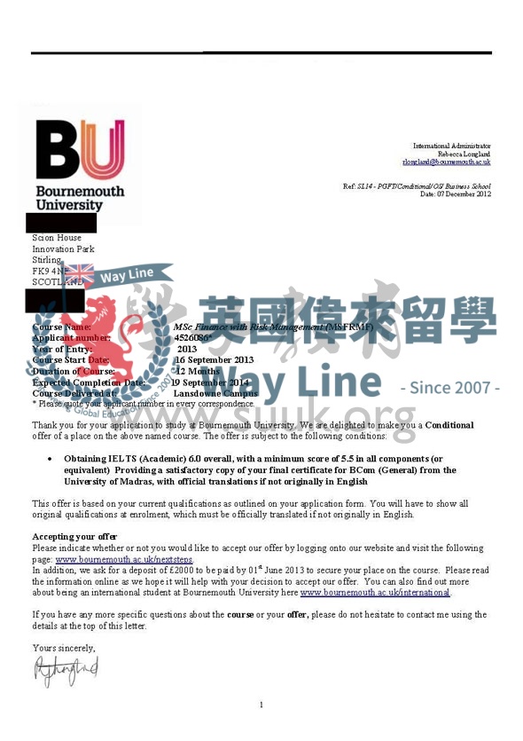 英國伯恩茅斯大學財務與風險管理碩士