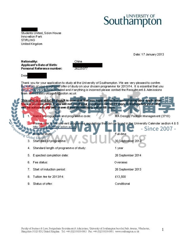 英國南安普敦大學設計（奢侈品牌管理）碩士