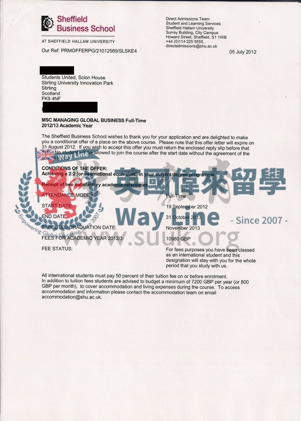 英國謝菲爾德哈勒姆大學全球商業管理碩士