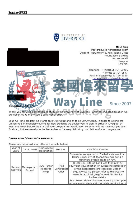 英國利物浦大學人力資源管理碩士