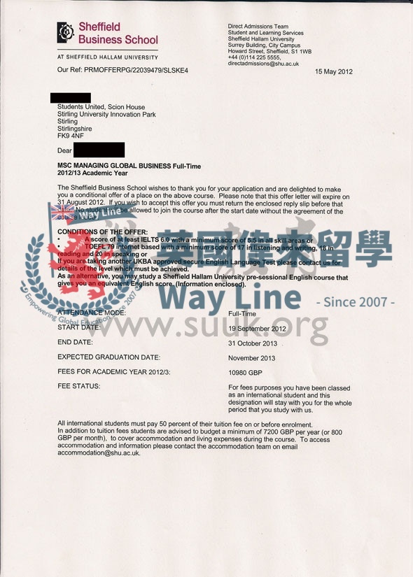 英國謝菲爾德哈勒姆大學全球商業管理碩士