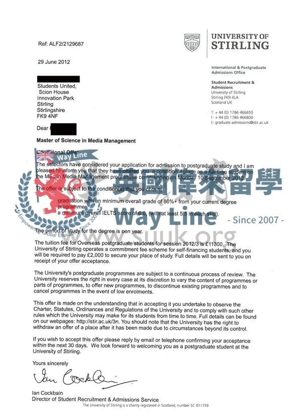 英國斯特林大學媒體管理碩士