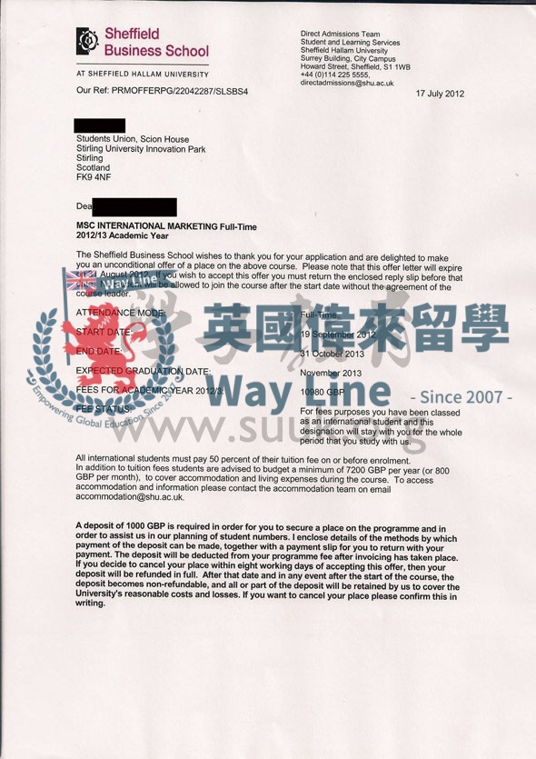 英國謝菲爾德哈勒姆大學國際市場營銷碩士