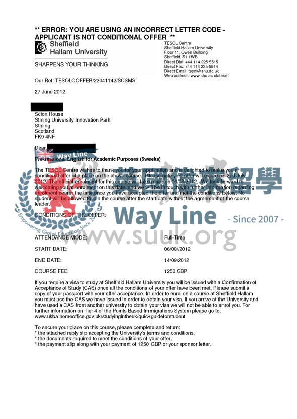 英國謝菲爾德哈勒姆大學5周語言課程