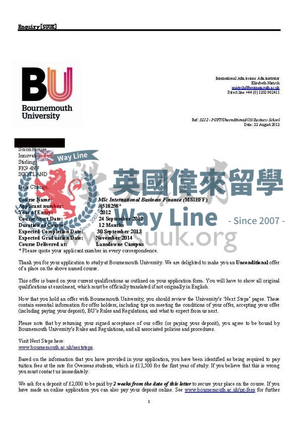英國伯恩茅斯大學國際商務金融碩士