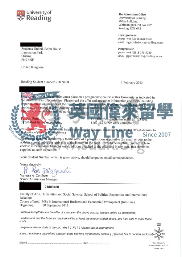 英國雷丁大學國際商務及經濟發展碩士