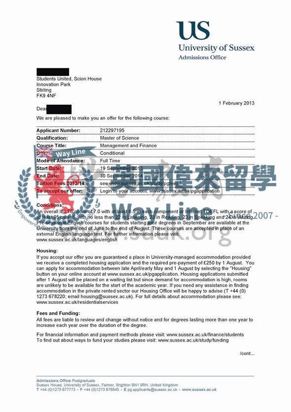 英國薩塞克斯大學管理和財務碩士