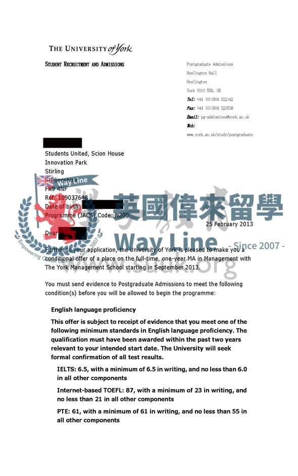 英國約克大學管理學碩士