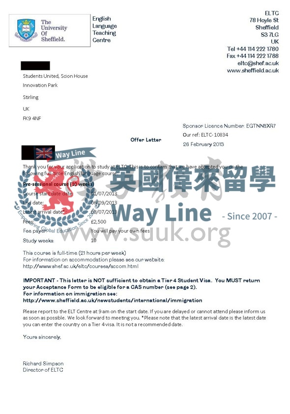 英國謝菲爾德大學10周語言課程