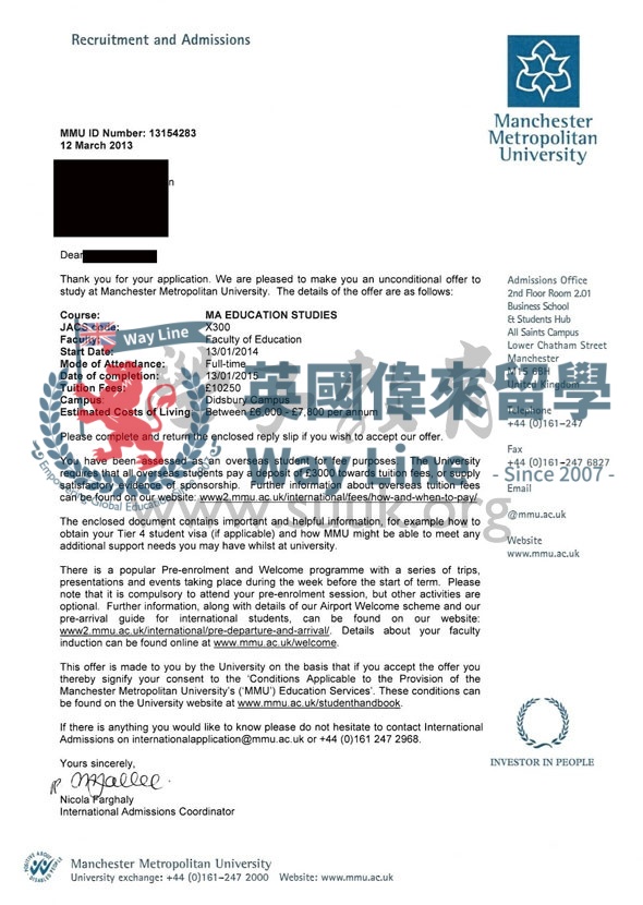 英國曼徹斯特城市大學教育研究碩士