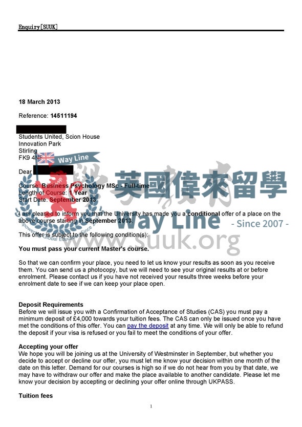 英國威斯敏斯特大學商業心理學碩士