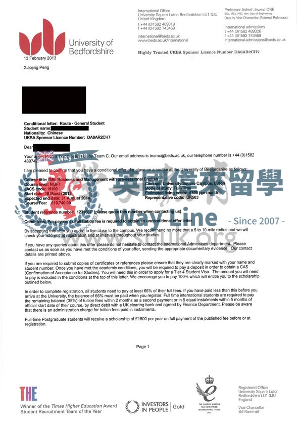 英國貝德福德大學商務和管理碩士