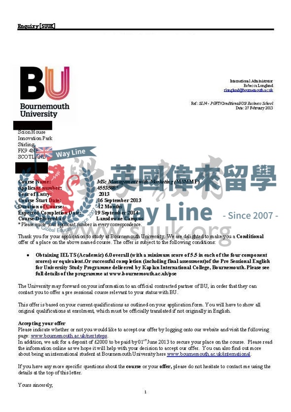 英國伯恩茅斯大學市場管理碩士