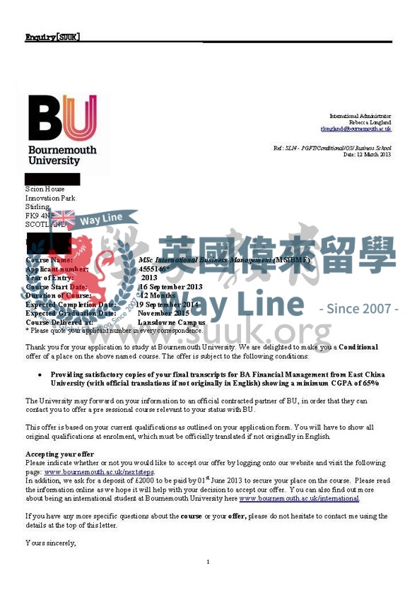 英國伯恩茅斯大學國際商務管理碩士