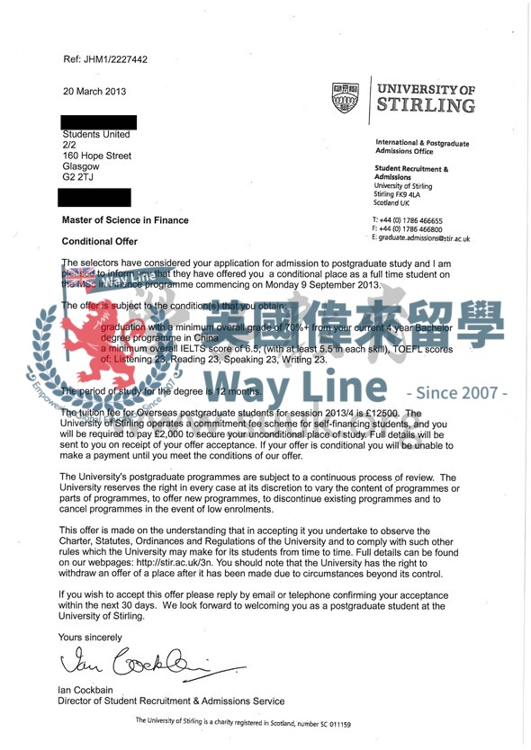 英國斯特林大學金融學碩士