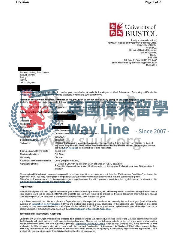 英國布里斯托大學肉類科技碩士