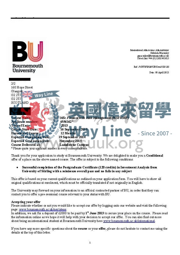 英國伯恩茅斯大學財務風險管理碩士