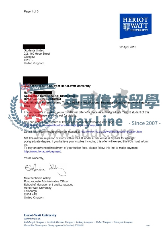 英國赫瑞瓦特大學財務管理與國際商務碩士