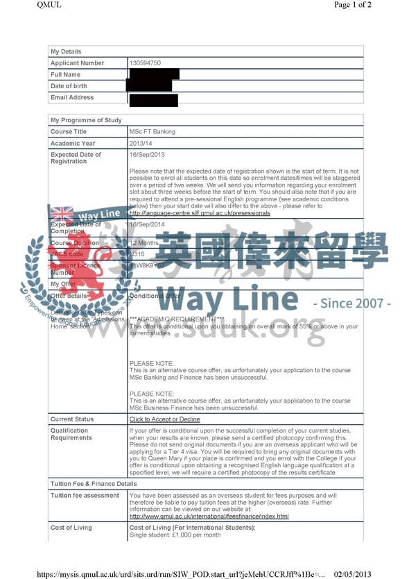 英國倫敦大學瑪麗皇後學院商務金融碩士